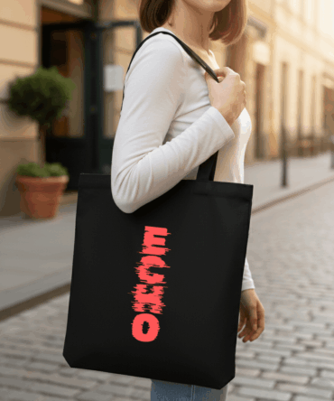 ECHO – Black Cotton Tote Bag