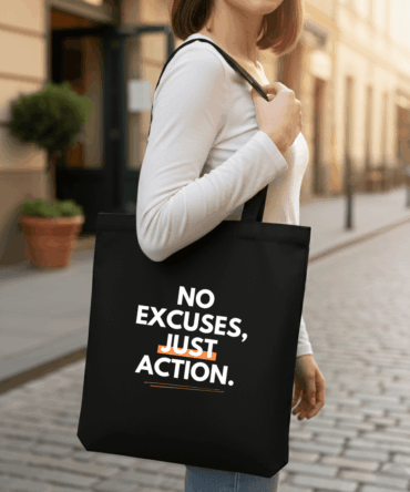 Action – Black Cotton Tote Bag